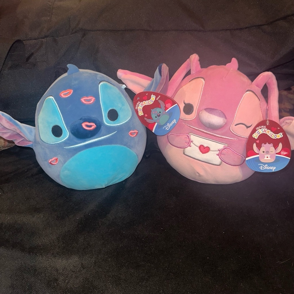 Disney Squishmallow Stitch and Angel Love Hearts Set of Two New with Tags 8”